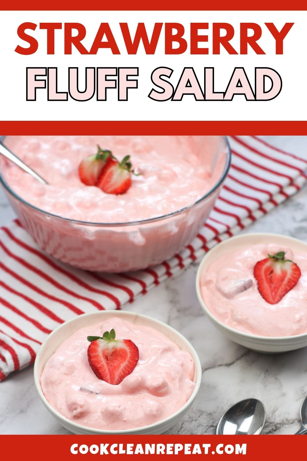 Pinterest image for strawberry fluff salad