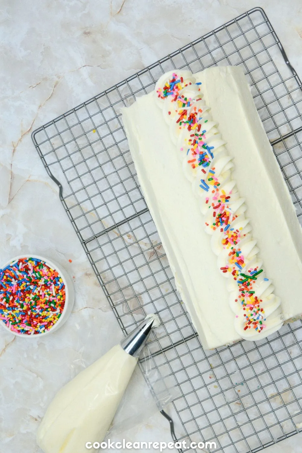 birthday cake roll decorated with sprinkles