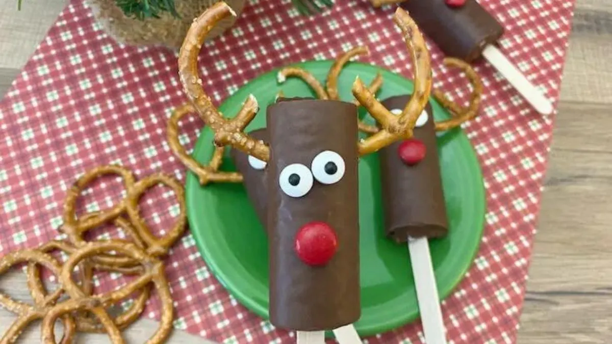 Swiss cakes decorated to look like reindeer.