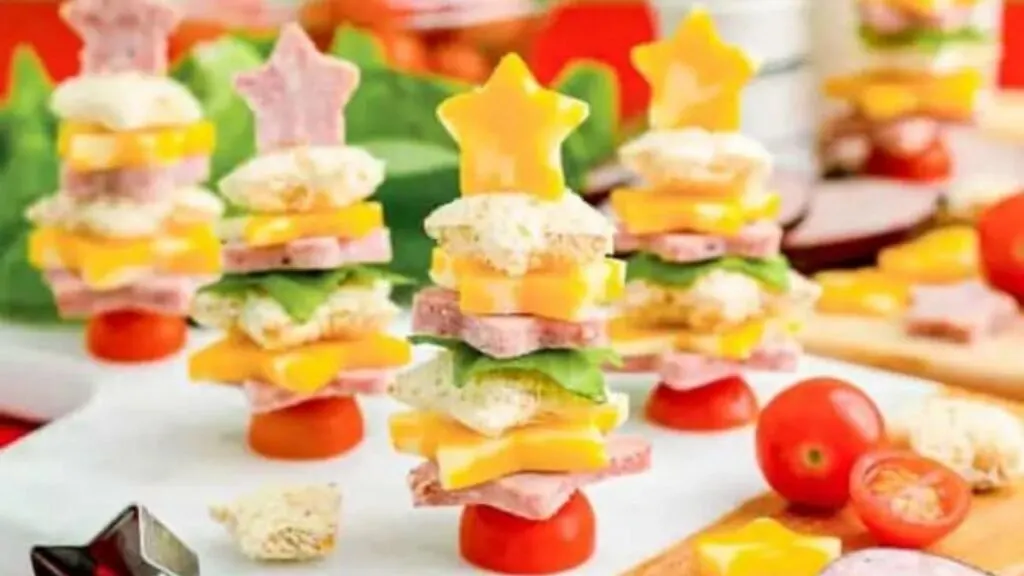 Sandwich stacks shaped like Christmas trees