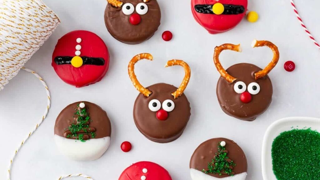 Oreo cookies with Christmas designs.