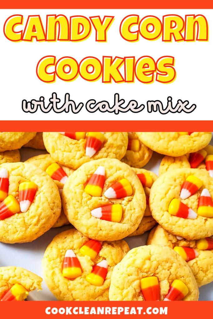 Pinterest image for Candy Corn Cake Mix Cookies