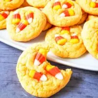 a plate of Candy Corn Cake Mix Cookies