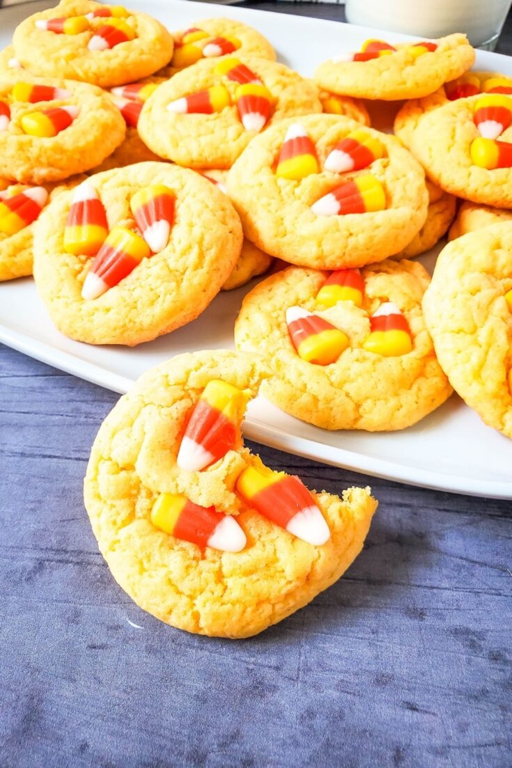 a plate of Candy Corn Cake Mix Cookies