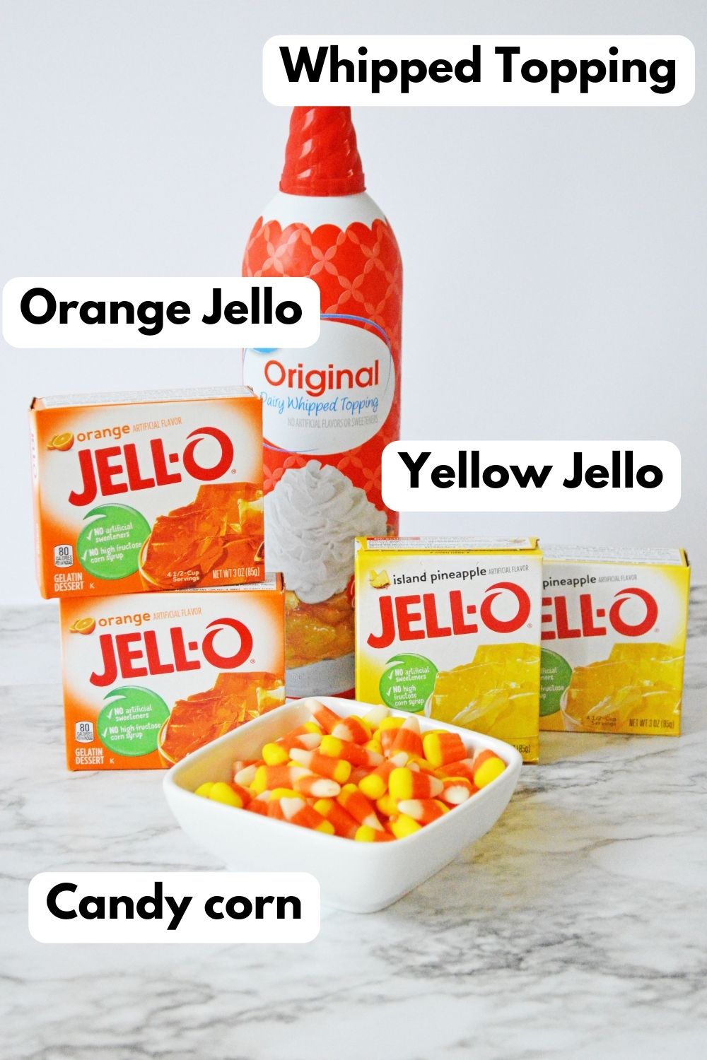Ingredients for Candy Corn Jello Cups