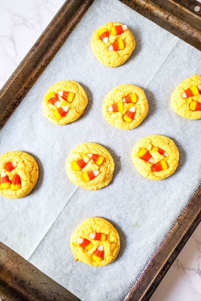freshly baked cookies topped with candy corn
