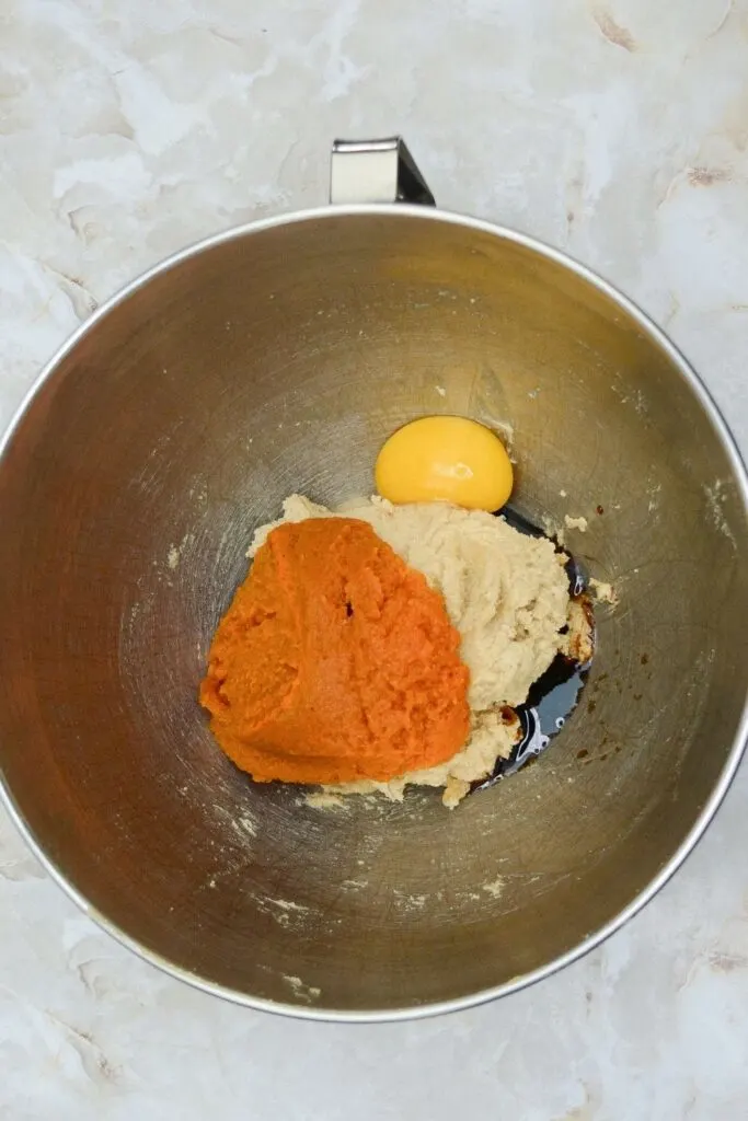 wet ingredients added to mixing bowl