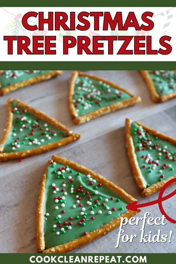 Pinterest image for Christmas Tree Pretzels