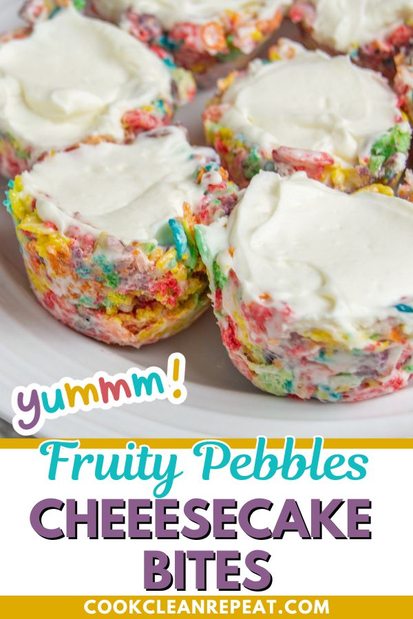 Fruity Pebbles Cheesecake Bites Pinterest image 600x900
