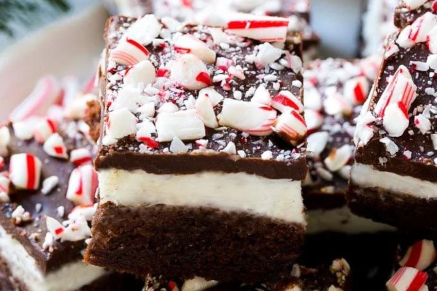 Brownies with crushed peppermint candy on top