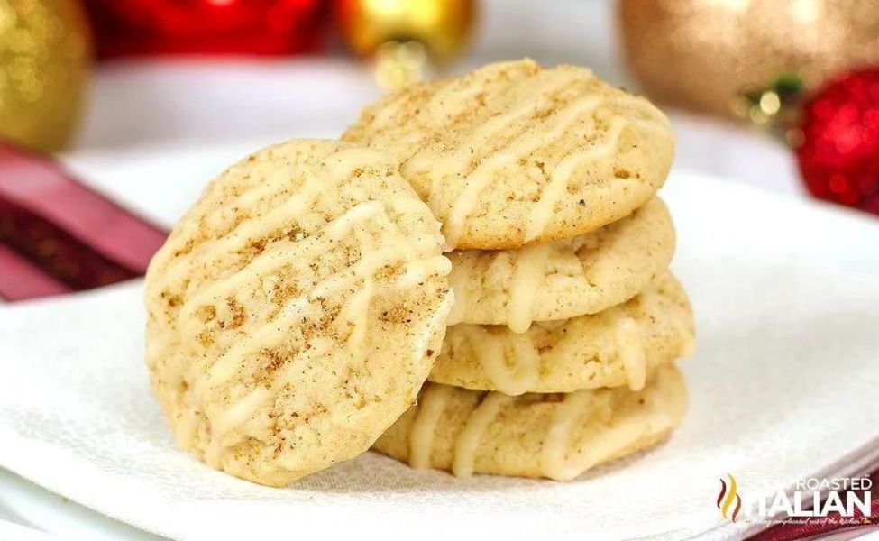 A plate of cookies with spices and eggnog glaze.