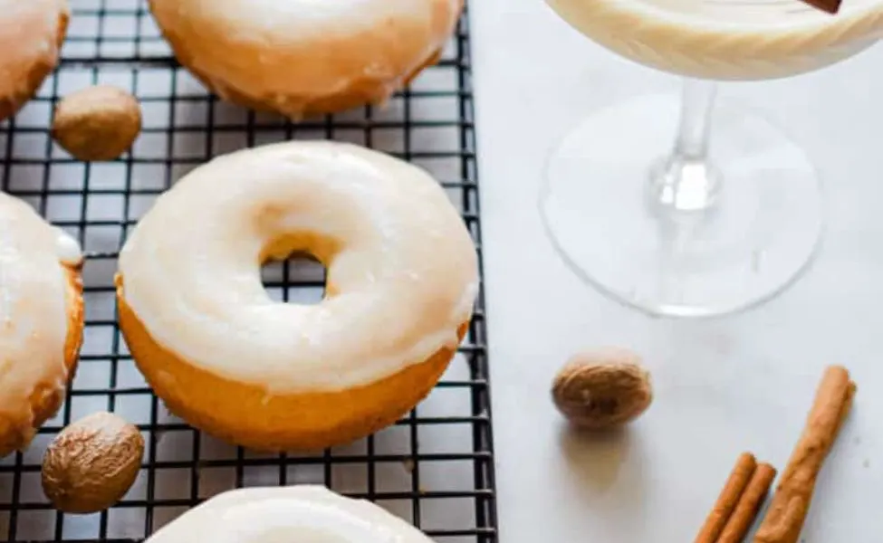 Baked donuts with eggnog frosting.