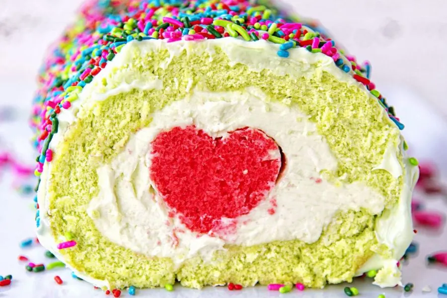 A cake roll with a hidden heart.