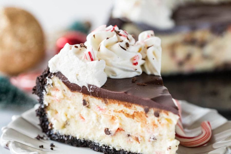 cheesecake with crushed peppermint candies