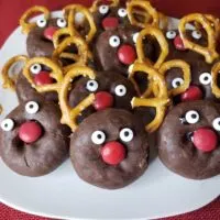 a pile of reindeer donuts on a plate