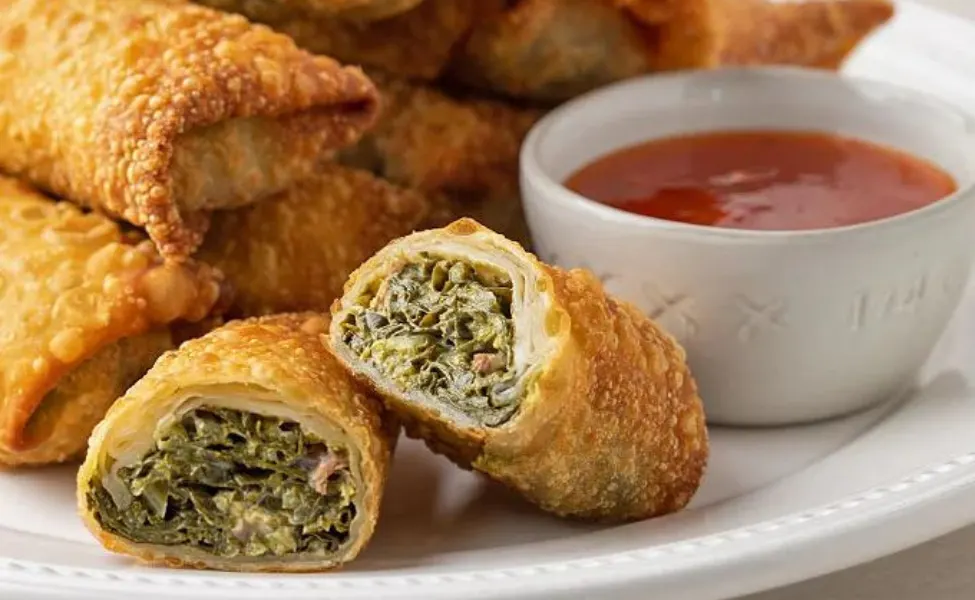 Egg rolls filled with collard greens.