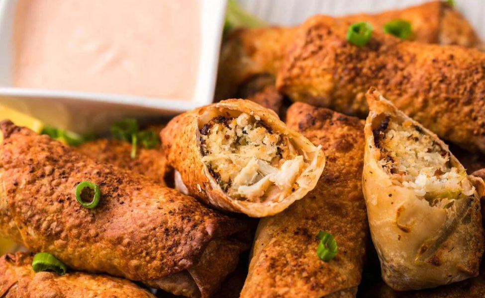 Egg rolls filled with crab meat.