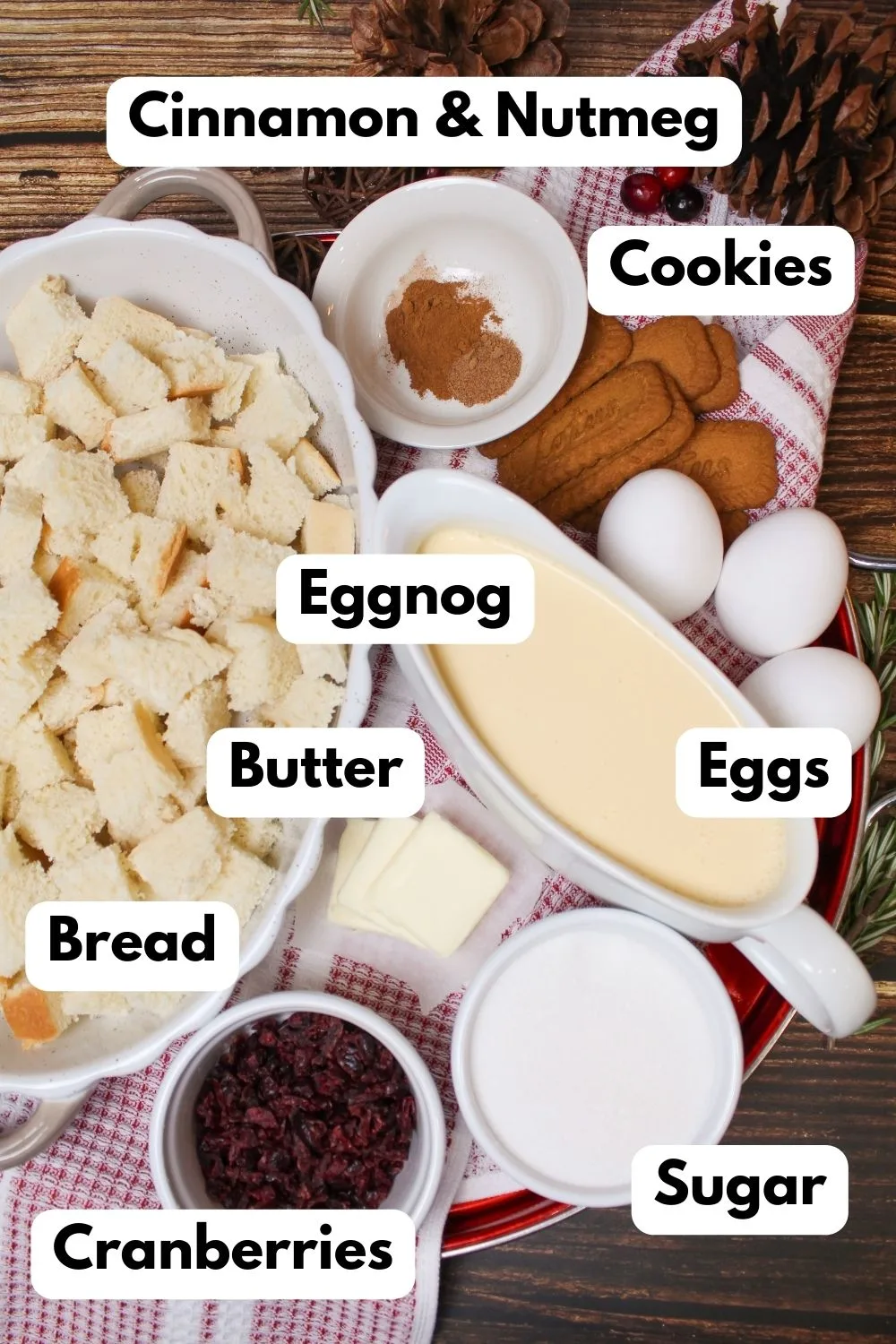 ingredients needed for homemade eggnog bread pudding