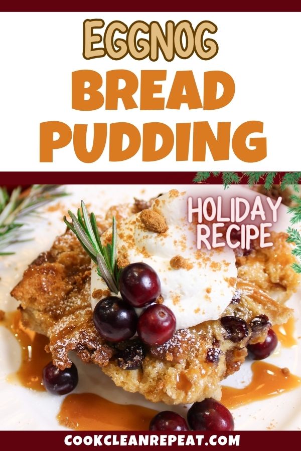 Pinterest image for eggnog bread pudding