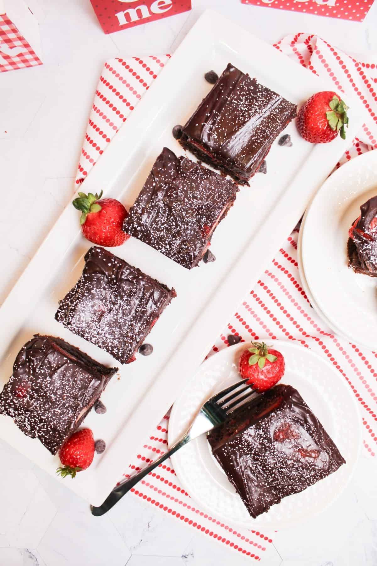 Strawberries in Brownies photographed from above