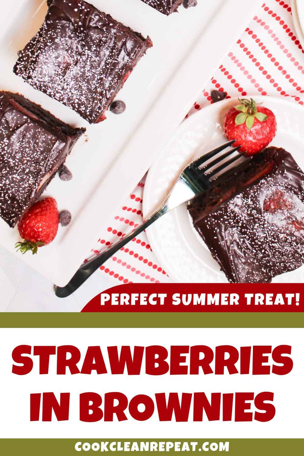 Pinterest image made for Strawberries in brownies recipe.